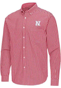 Mens Nebraska Cornhuskers Red Antigua Ellis Long Sleeve Dress Shirt