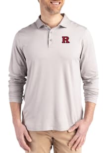 Mens Rutgers Scarlet Knights Grey Cutter and Buck Coastline Long Sleeve Polo Shirt