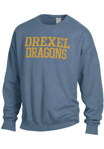 Mens Drexel Dragons Blue ComfortWash Stacked Garment Dyed Crew Sweatshirt