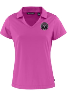 Cutter and Buck Inter Miami CF Womens Pink Daybreak V Neck Short Sleeve Polo Shirt