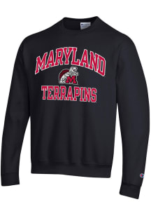 Mens Maryland Terrapins Black Champion 0 Vintage Number One Design Crew Sweatshirt