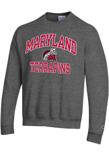 Mens Maryland Terrapins Charcoal Champion 0 Vintage Number One Design Crew Sweatshirt