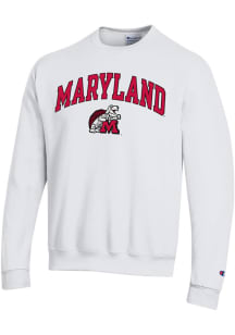 Mens Maryland Terrapins White Champion 0 Vintage Arch Mascot Crew Sweatshirt