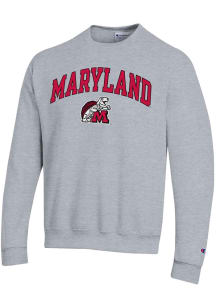 Mens Maryland Terrapins Grey Champion 0 Vintage Arch Mascot Crew Sweatshirt