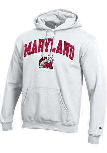 Mens Maryland Terrapins White Champion 0 Vintage Arch Mascot Hooded Sweatshirt