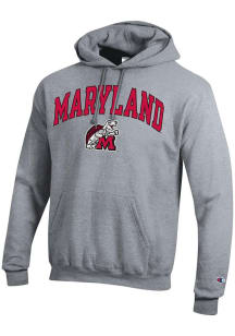 Mens Maryland Terrapins Grey Champion 0 Vintage Arch Mascot Hooded Sweatshirt