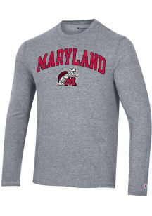 Mens Maryland Terrapins Grey Champion Vintage Arch Mascot Long Sleeve Fashion T Shirt