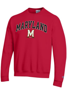 Mens Maryland Terrapins Red Champion 0 Arch Mascot Crew Sweatshirt