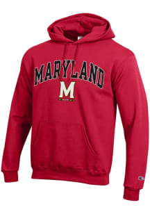 Mens Maryland Terrapins Red Champion 0 Arch Mascot Hooded Sweatshirt