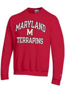 Mens Maryland Terrapins Red Champion 0 Number One Design Crew Sweatshirt