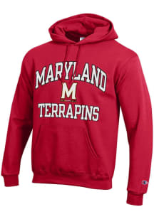 Mens Maryland Terrapins Red Champion 0 Number One Design Hooded Sweatshirt