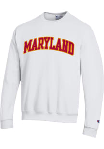 Mens Maryland Terrapins White Champion 0 Arch Name Twill Crew Sweatshirt