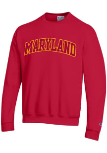 Mens Maryland Terrapins Red Champion 0 Arch Name Twill Crew Sweatshirt