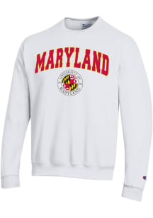 Mens Maryland Terrapins White Champion 0 Arch Seal Crew Sweatshirt