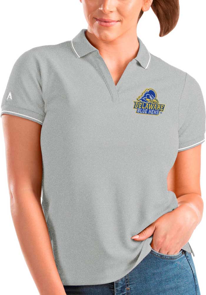Antigua Delaware Fightin' Blue Hens Womens Grey Affluent Short Sleeve Polo Shirt
