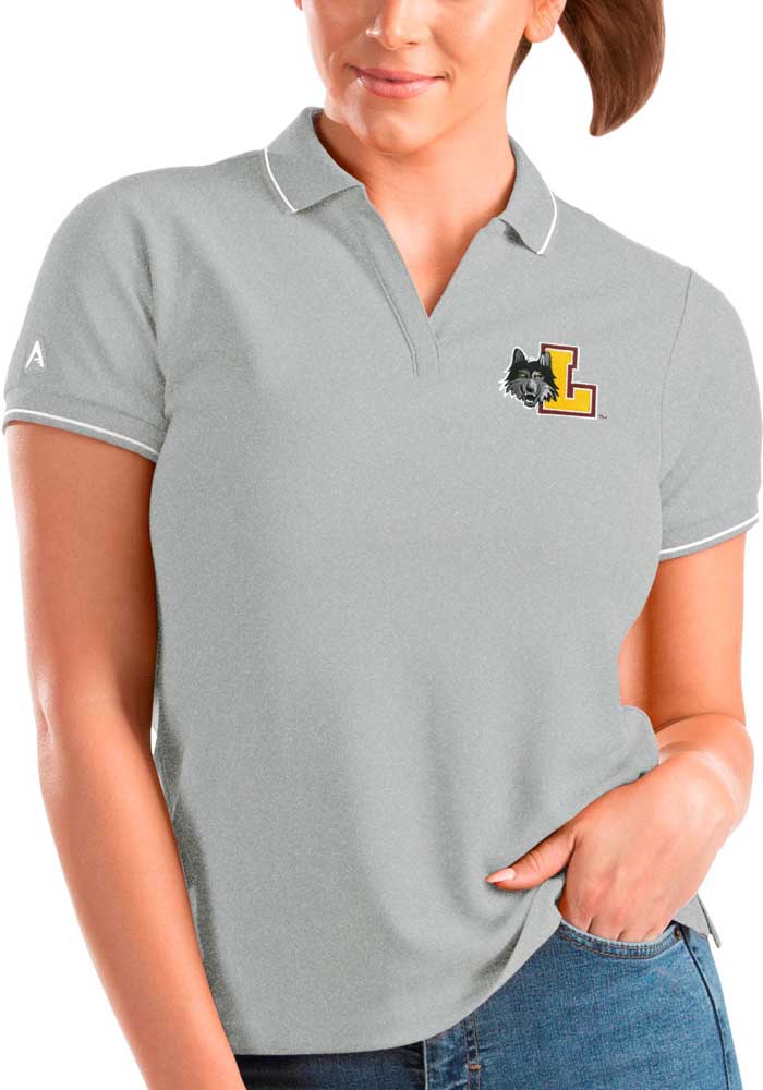 Antigua Loyola Ramblers Womens Grey Affluent Short Sleeve Polo Shirt