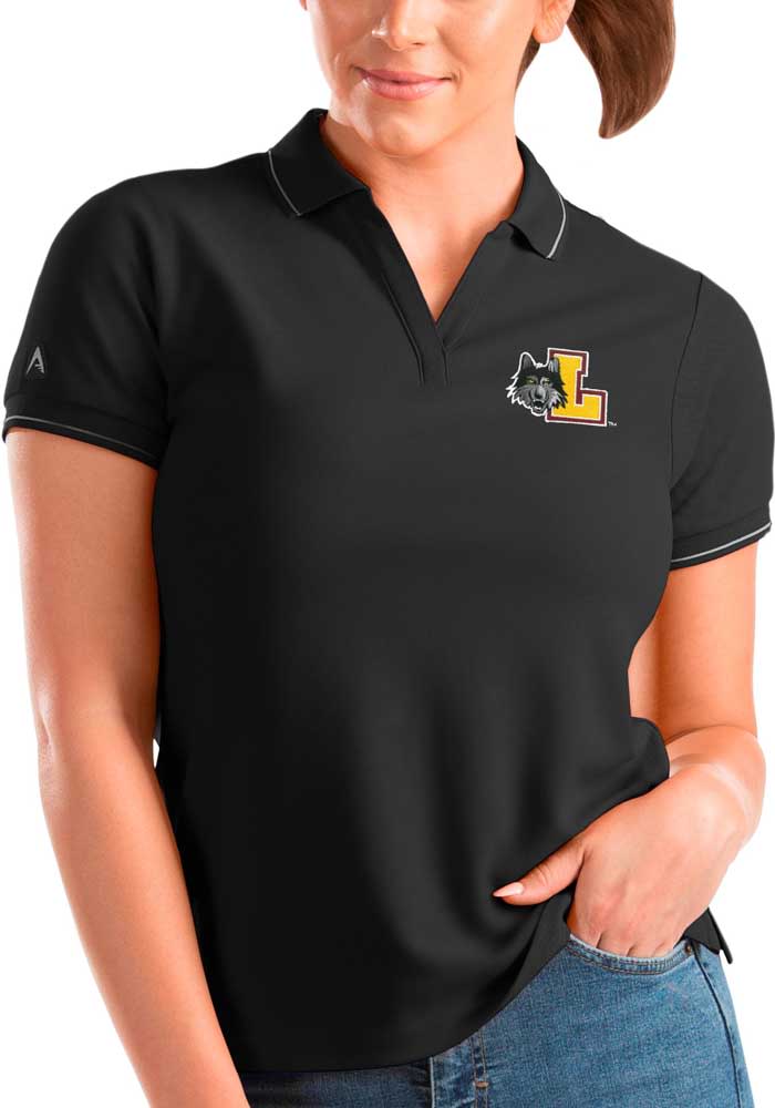 Antigua Loyola Ramblers Womens Black Affluent Short Sleeve Polo Shirt