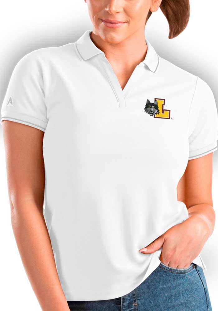 Antigua Loyola Ramblers Womens White Affluent Short Sleeve Polo Shirt