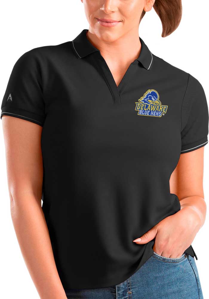 Antigua Delaware Fightin' Blue Hens Womens Black Affluent Short Sleeve Polo Shirt