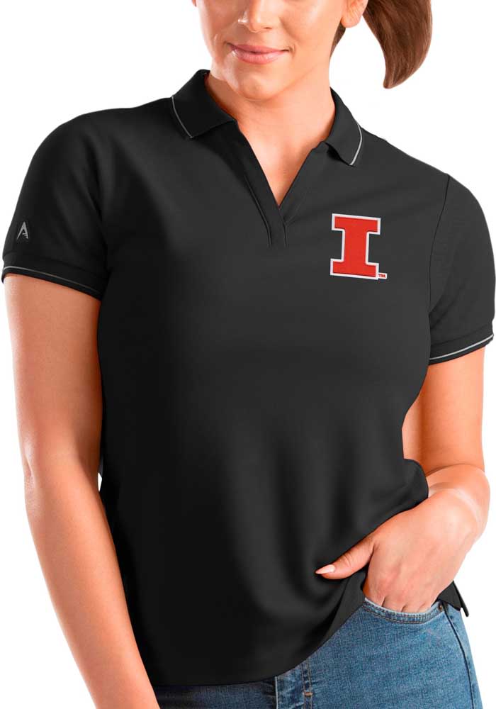 Antigua Illinois Fighting Illini Womens Black Affluent Short Sleeve Polo Shirt