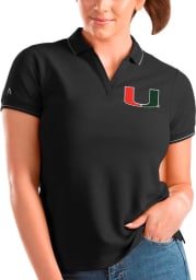 Antigua Miami Hurricanes Womens Black Affluent Short Sleeve Polo Shirt
