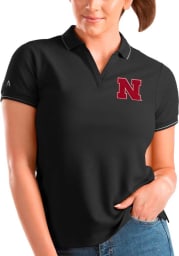 Antigua Nebraska Cornhuskers Womens Black Affluent Short Sleeve Polo Shirt