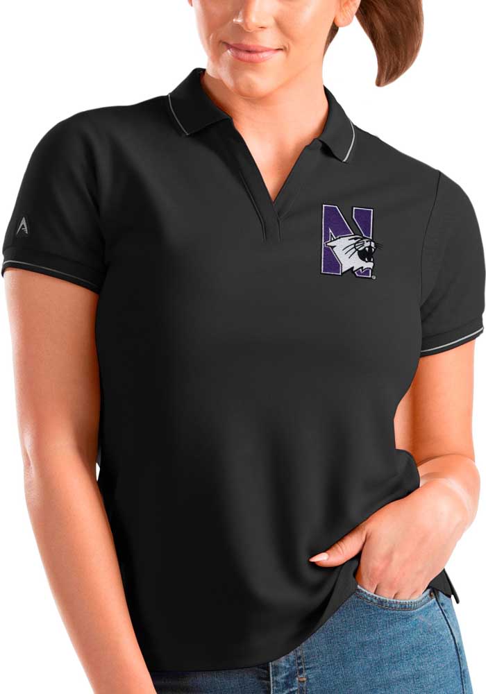 Antigua Northwestern Wildcats Womens Black Affluent Short Sleeve Polo Shirt