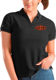 Antigua Oklahoma State Cowboys Womens Black Affluent Short Sleeve Polo Shirt