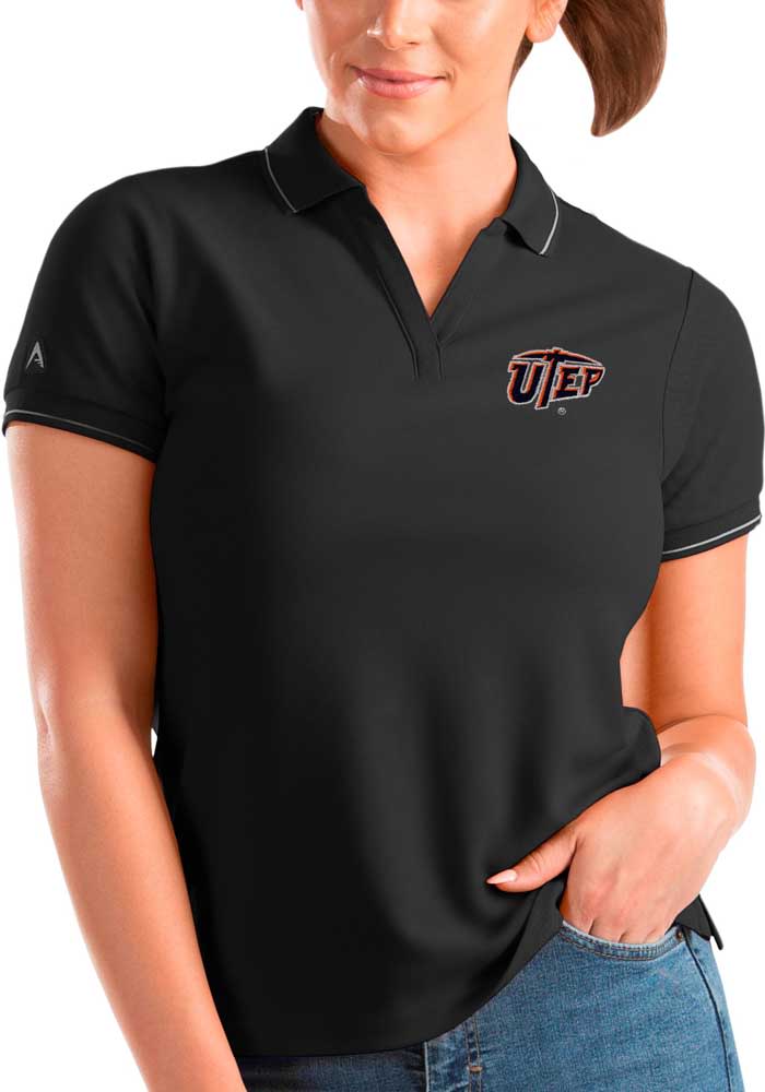 Antigua UTEP Miners Womens Black Affluent Short Sleeve Polo Shirt