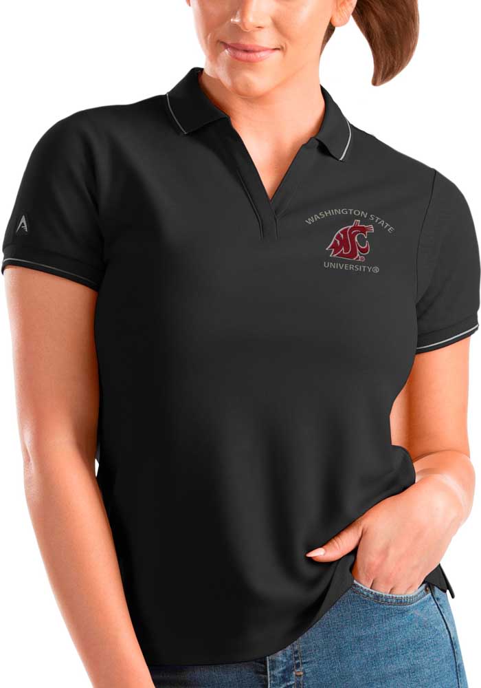 Antigua Washington State Cougars Womens Black Affluent Short Sleeve Polo Shirt