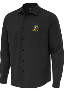 Mens Oregon Ducks Black Antigua Exposure Long Sleeve Dress Shirt