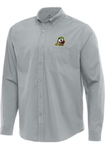 Mens Oregon Ducks Grey Antigua Flight Long Sleeve Dress Shirt