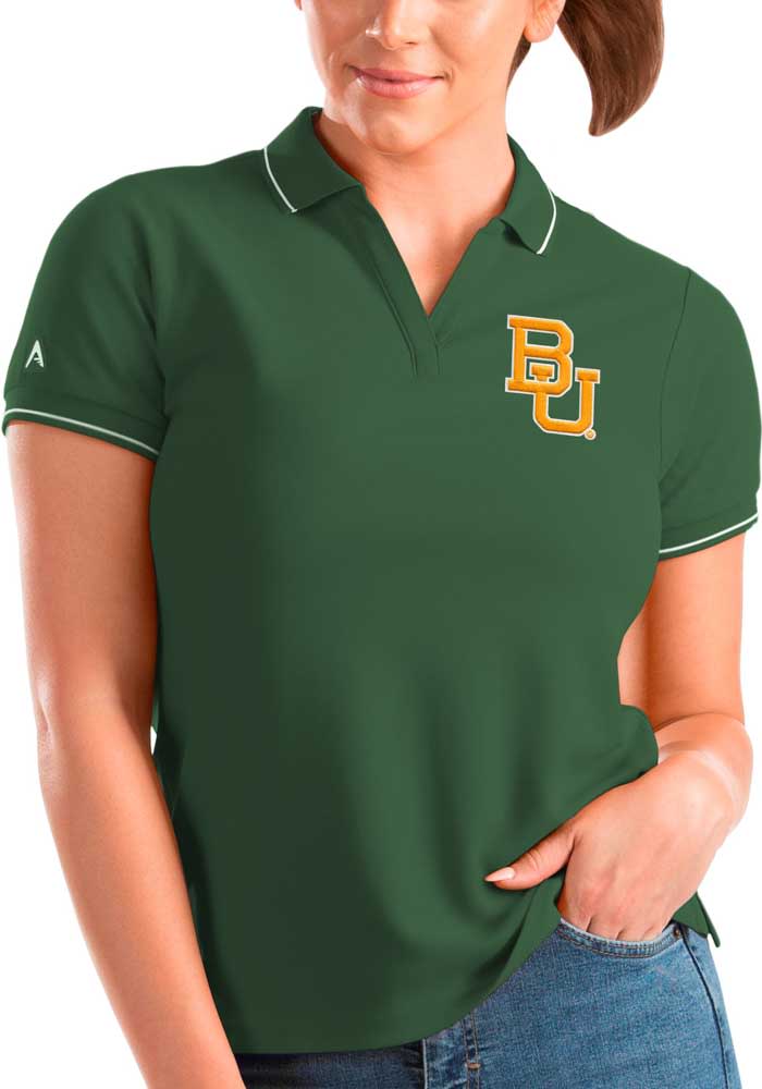 Antigua Baylor Bears Womens Green Affluent Short Sleeve Polo Shirt