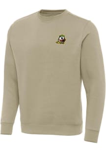 Mens Oregon Ducks Khaki Antigua Victory Crew Sweatshirt