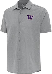 Antigua Washington Huskies Mens Grey Activate Short Sleeve Dress Shirt