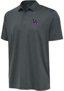 Mens Washington Huskies Grey Antigua Ellipse Short Sleeve Polo Shirt