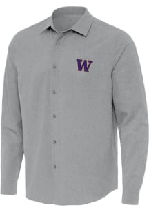 Mens Washington Huskies Grey Antigua Exposure Long Sleeve Dress Shirt