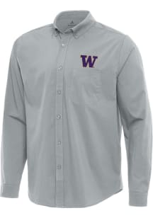 Mens Washington Huskies Grey Antigua Flight Long Sleeve Dress Shirt