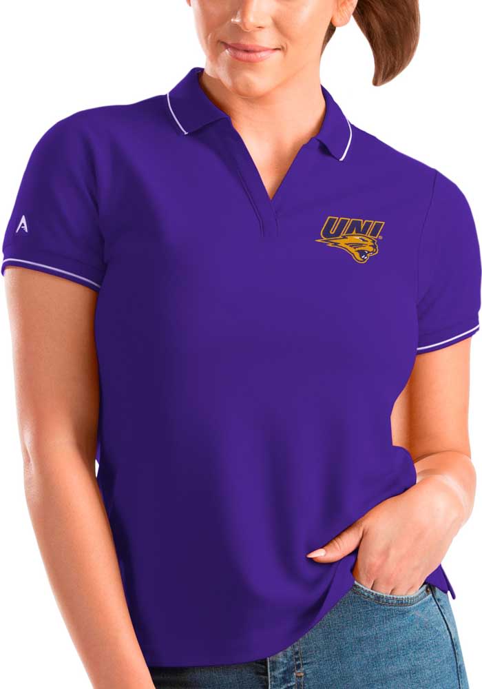 Antigua Northern Iowa Panthers Womens Purple Affluent Short Sleeve Polo Shirt