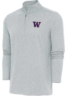 Antigua Washington Huskies Mens Grey Hunk Long Sleeve Qtr Zip Pullover