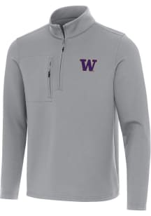 Mens Washington Huskies Grey Antigua Insider Qtr Zip Pullover