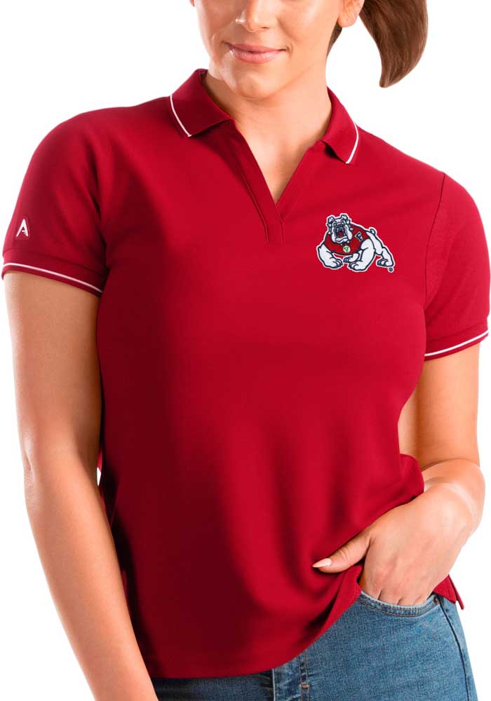 Antigua Fresno State Bulldogs Womens Red Affluent Short Sleeve Polo Shirt
