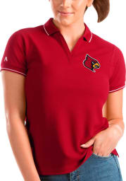 Antigua Louisville Cardinals Womens Red Affluent Short Sleeve Polo Shirt