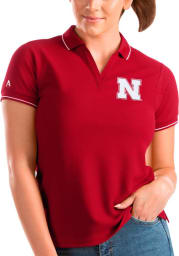 Antigua Nebraska Cornhuskers Womens Red Affluent Short Sleeve Polo Shirt