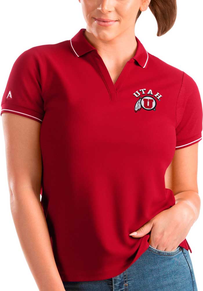 Antigua Utah Utes Womens Red Affluent Short Sleeve Polo Shirt