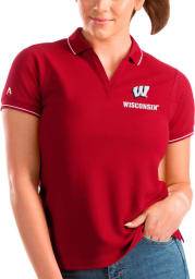 Antigua Wisconsin Badgers Womens Red Affluent Short Sleeve Polo Shirt