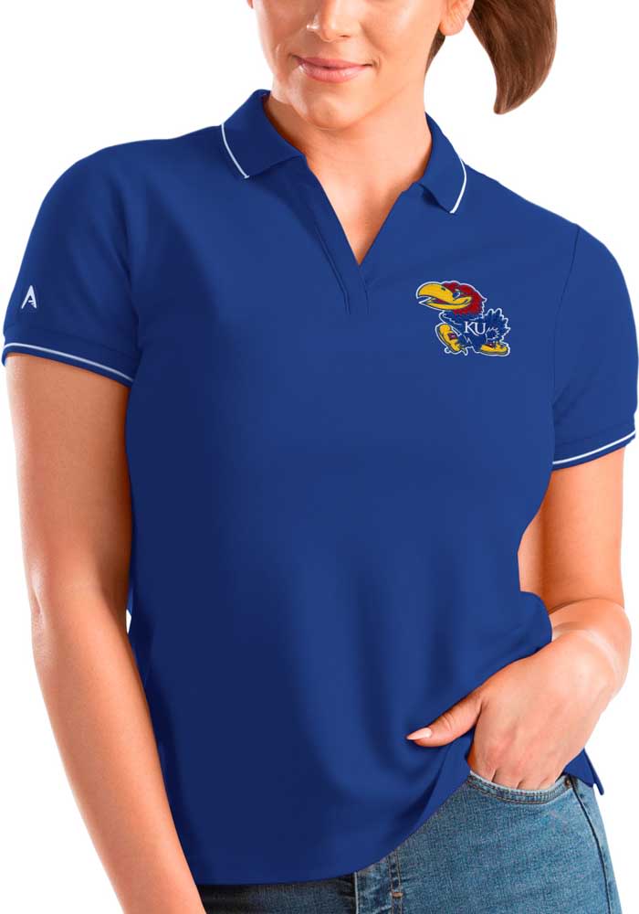 Antigua Kansas Jayhawks Womens Blue Affluent Short Sleeve Polo Shirt