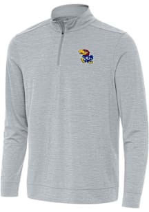 Antigua Kansas Jayhawks Mens Grey Bright Long Sleeve Qtr Zip Pullover