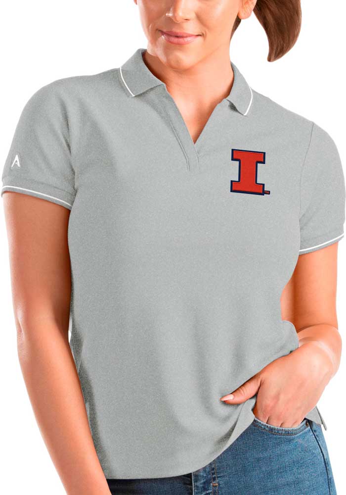 Antigua Illinois Fighting Illini Womens Grey Affluent Short Sleeve Polo Shirt