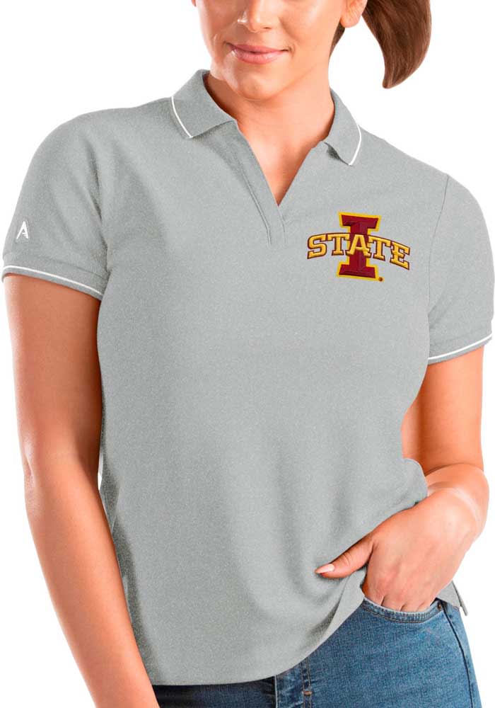 Antigua Iowa State Cyclones Womens Grey Affluent Short Sleeve Polo Shirt